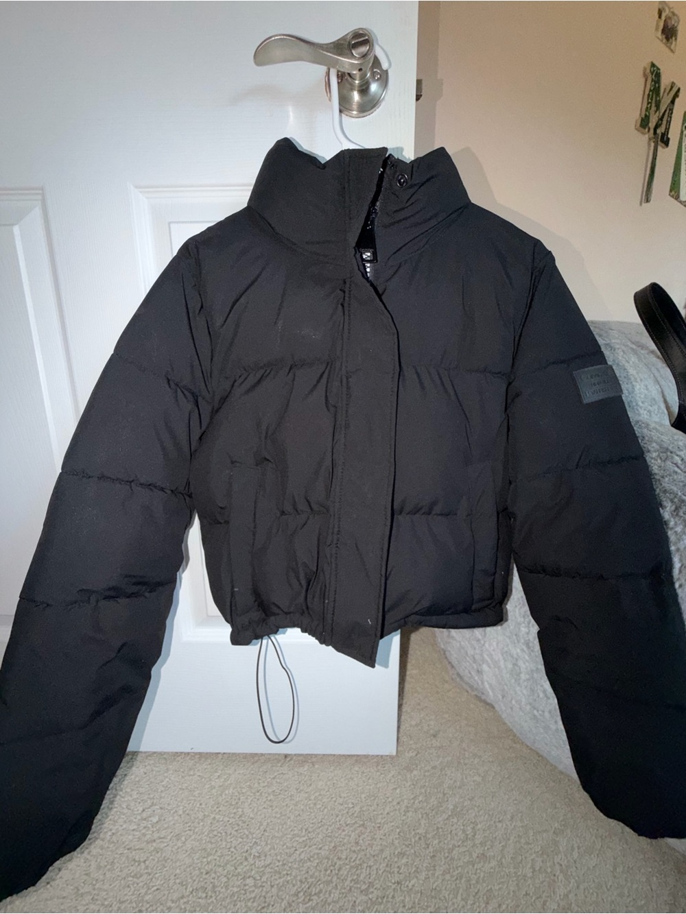 Calvin Klein Black Cropped Puffer with Stand Collar